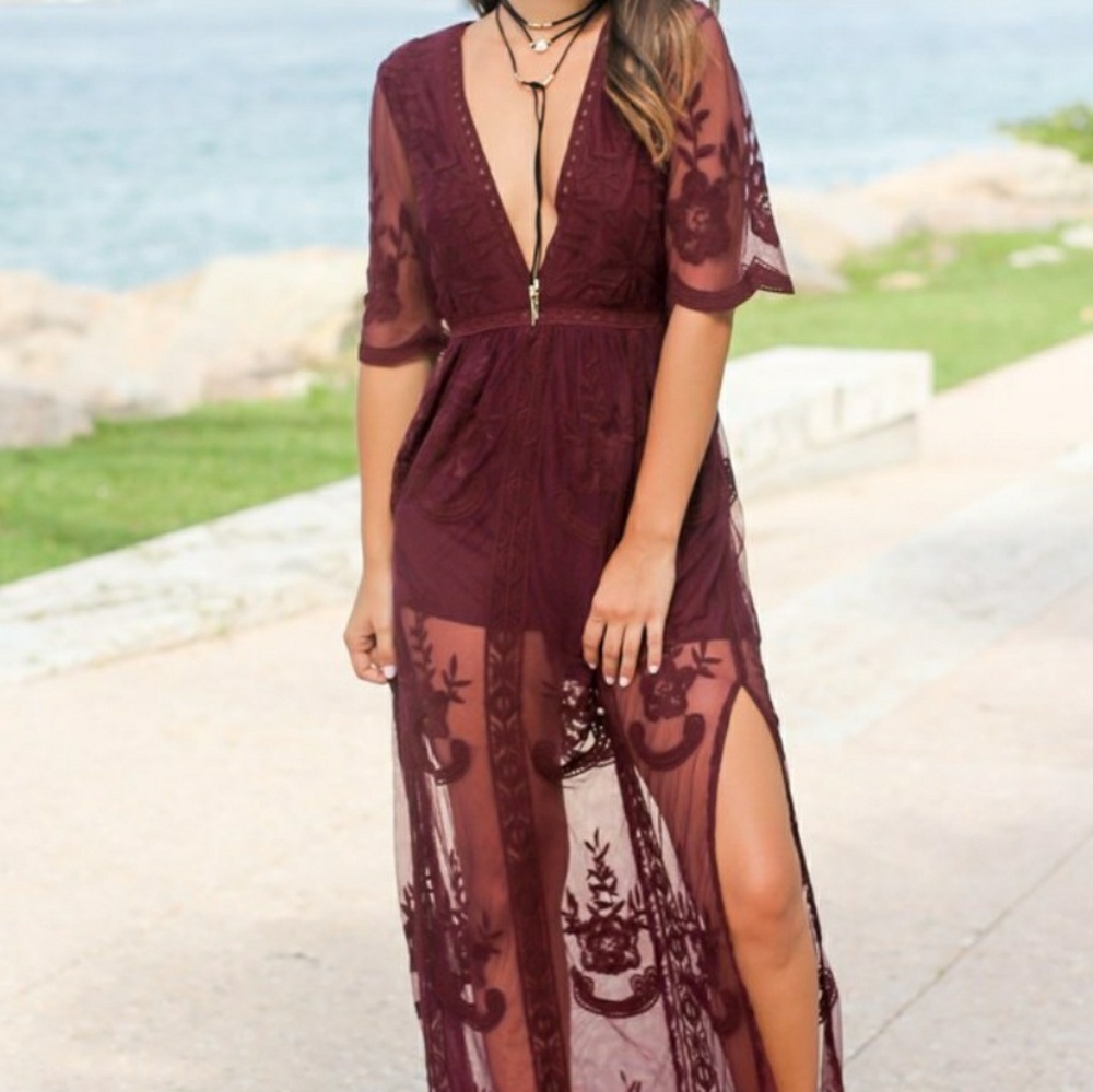 Burgundy Lace Romper